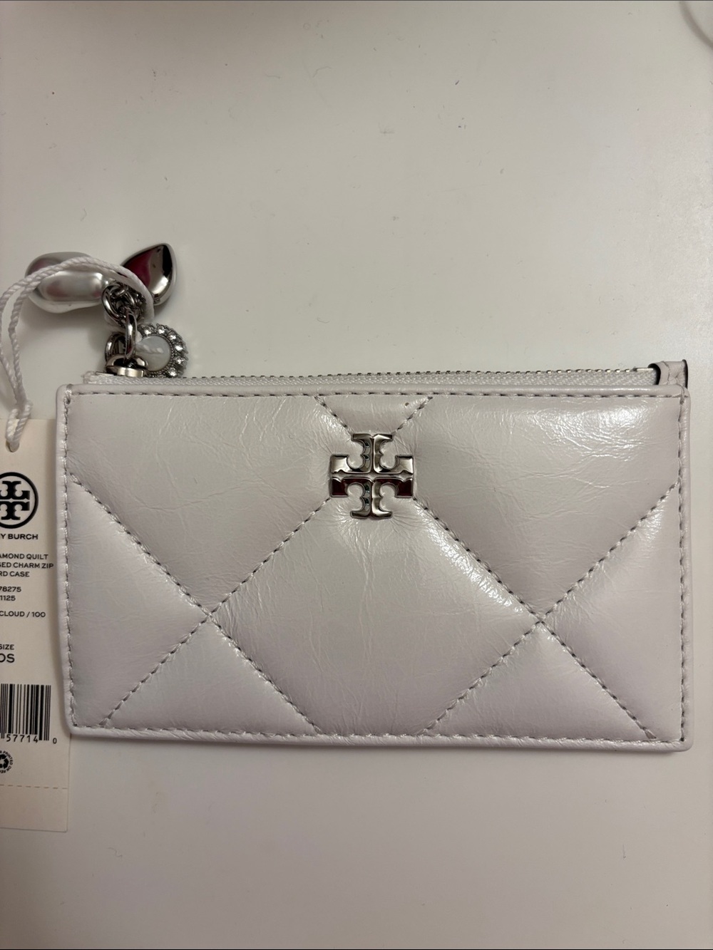 Tory Burch Kira white Cirrus Cloud Quilted Leather Card Case nwt